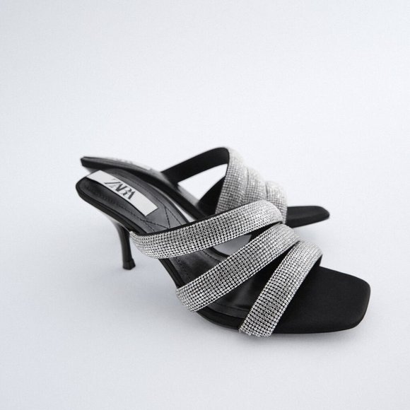 NWT Zara Sparkly Rhinestone Straps Heeled Sandals - Picture 2 of 4
